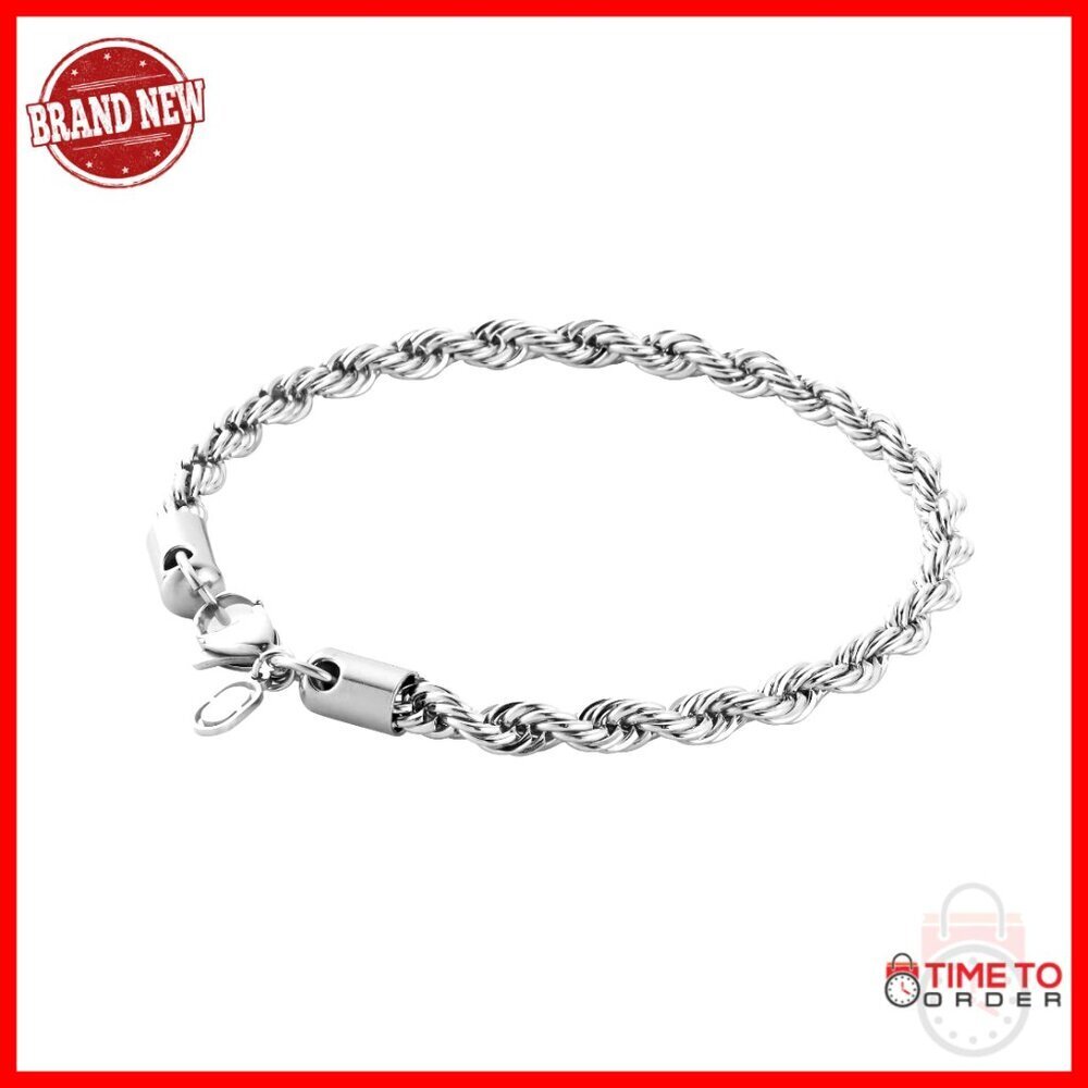 7.5" Rope Link Bracelet, Stainless Steel, Waterproof & Sweat Resistant